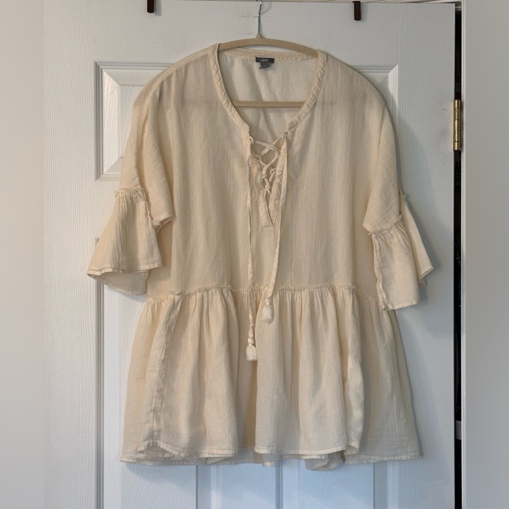 Aerie Boho Beachy Gauzy Peplum Lace Up Lightweight
Shirt/Coverup Size M